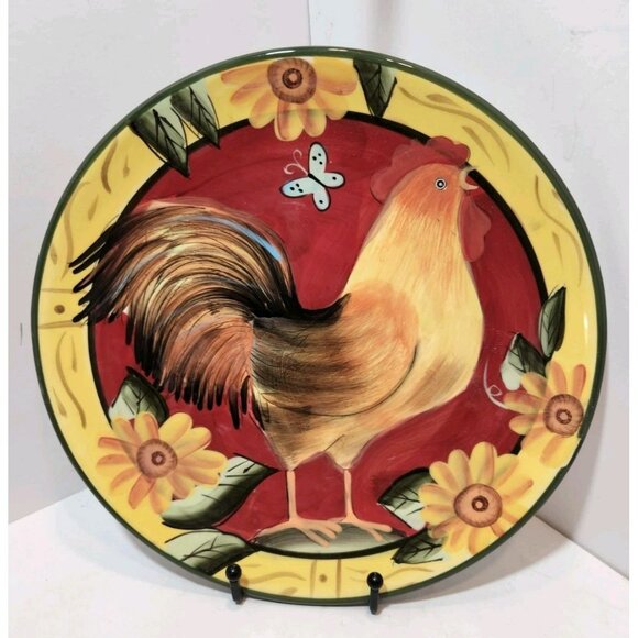 Susan Winget Rooster And Sunflower Yellow Rim 10.5"  Dinner Plates Set of 2 - Picture 5 of 7